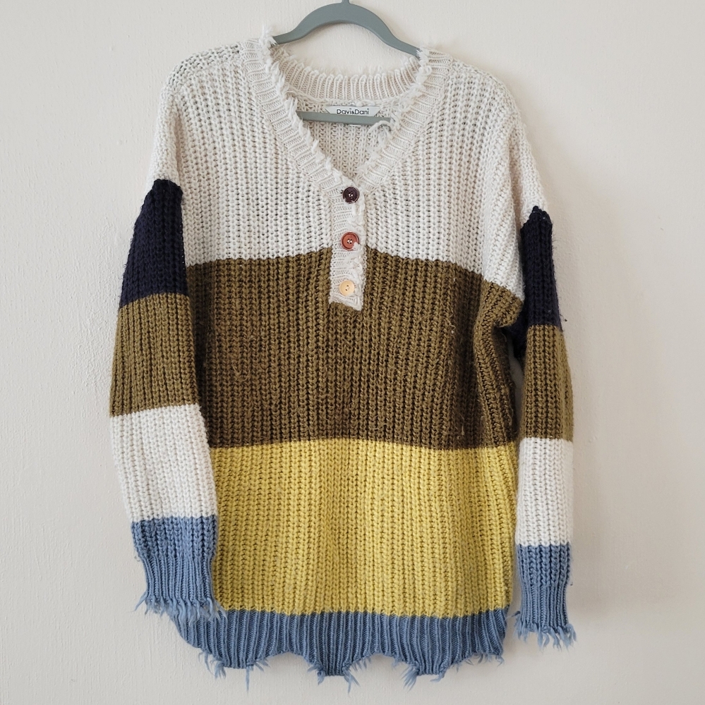 Davi & Dani Oversized Loose Knit Color Block Sweater Size Large